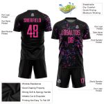 Custom Sublimation Soccer Jersey - Personalized Black Pink-Light Blue Team Uniform with Name & Number Personalized Black