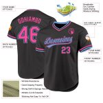 Personalized Black Pink Light Blue Throwback Baseball Jersey for Men and Women Personalized Black Pink-Light Blue Throwback