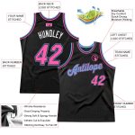 Personalized Basketball Jersey, Black Pink-Light Blue Retro Design, Custom Sports Apparel Personalized Black Pink-Light Blue