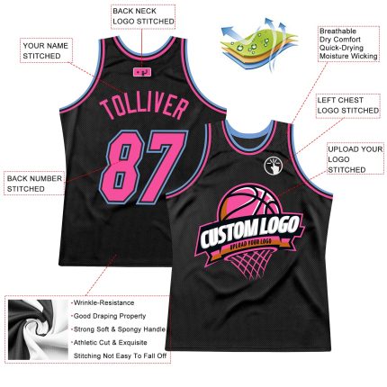 Personalized Black Pink Light Blue Basketball Jersey for Throwback Style Personalized Black Pink-Light Blue Throwback Basketball