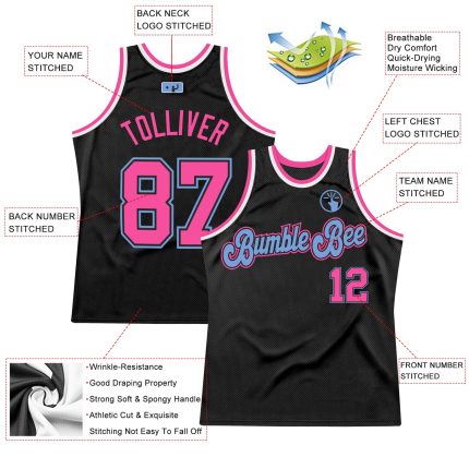 Personalized Basketball Jersey - Black Pink Light Blue Throwback - Mens Size 3 Personalized Black Pink-Light Blue Throwback
