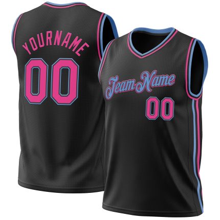 Personalized Basketball Jersey Black Pink Light Blue Throwback Design - Size 4 Personalized Black Pink-Light Blue Throwback