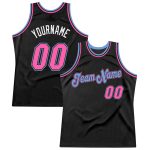 Personalized Basketball Jersey, Black Pink-Light Blue Retro Design, Custom Sports Apparel Personalized Black Pink-Light Blue