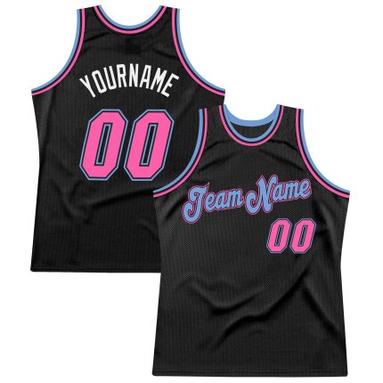 Personalized Basketball Jersey, Black Pink-Light Blue Retro Design, Custom Sports Apparel Personalized Black Pink-Light Blue