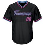 Personalized Black Pink Light Blue Throwback Baseball Jersey Shirt - Rib-Knit Style Personalized Black Pink-Light Blue Throwback