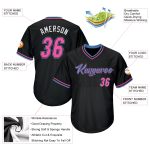 Personalized Black Pink Light Blue Throwback Baseball Jersey Shirt - Rib-Knit Style Personalized Black Pink-Light Blue Throwback