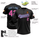Personalized Softball Jersey Unisex Two-Button Black Pink Light Blue Design Personalized Black Pink-Light Blue Two-Button