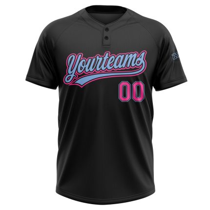 Custom Name Number Unisex Softball Jersey Black Pink Light Blue Two-Button Personalized Team Apparel Personalized Black Pink-Light