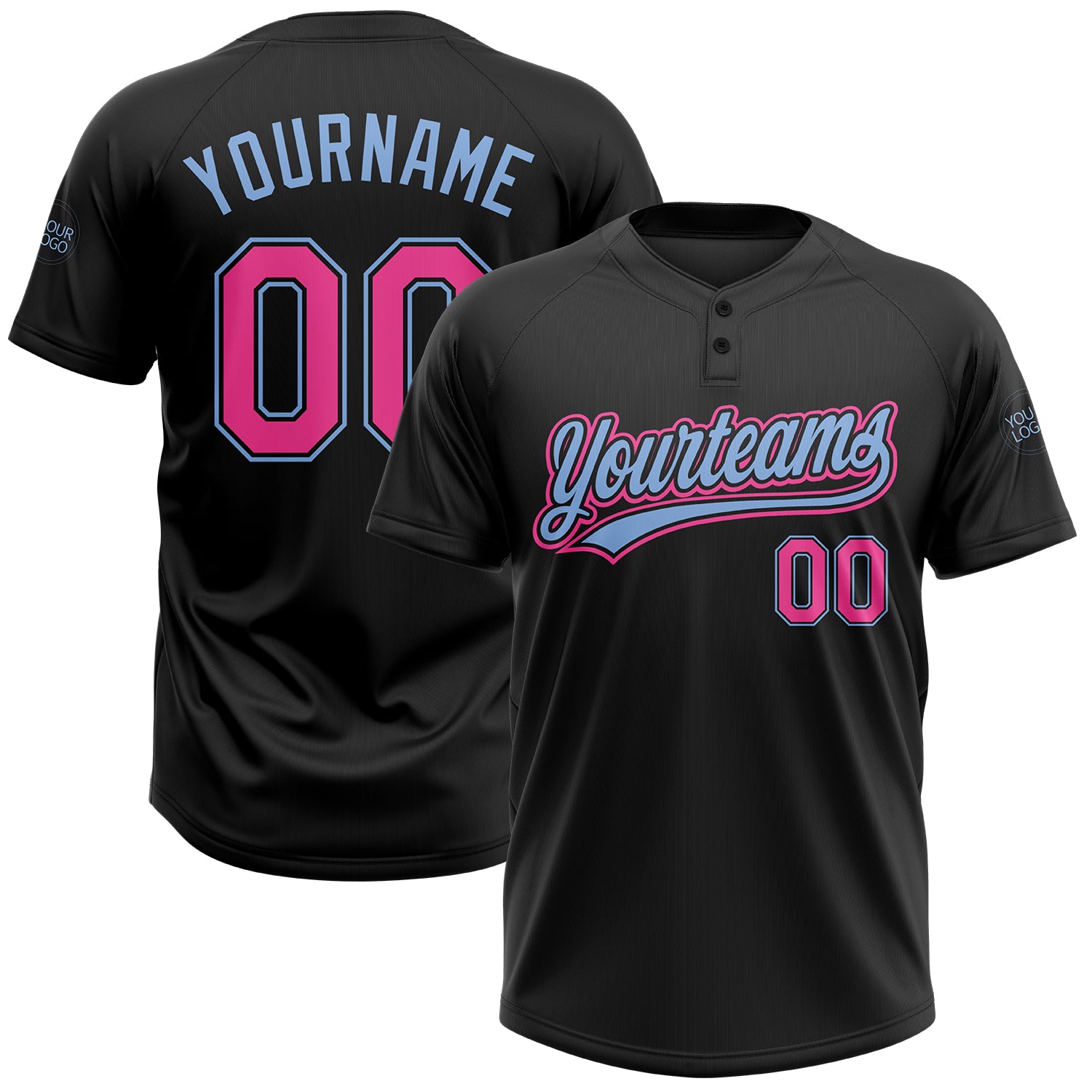 Personalized Softball Jersey Unisex Two-Button Black Pink Light Blue Design Personalized Black Pink-Light Blue Two-Button