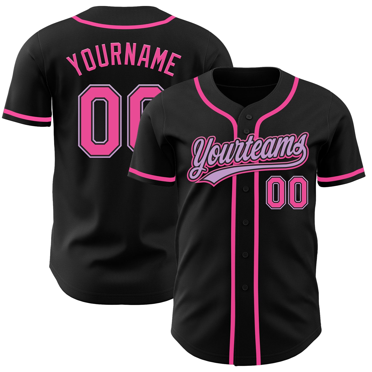Personalized Black and Light Purple Baseball Jersey for Women and Men Personalized Black Pink-Light Purple Baseball Jersey