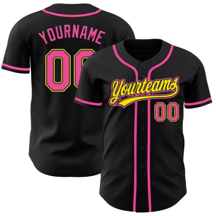 Custom Name and Number Personalized Baseball Jersey - Black Pink-Light Yellow Authentic Team Jersey Personalized Black Pink-Light