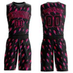 Custom Name and Number Basketball Jersey - Personalized Black Pink Lightning Shapes Round Neck Sublimation Suit Personalized