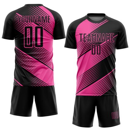 Personalized Soccer Jersey - Black Pink Line Sublimation Uniform for Kids and Adults Personalized Black Pink Line Sublimation