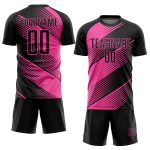 Custom Black Pink Line Soccer Jersey with Personalized Name and Number - Sublimation Team Uniform Personalized Black Pink