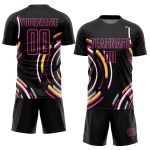 Custom Personalized Soccer Jersey for Team | Black Pink Lines Sublimation with Name & Number Personalized Black Pink Lines
