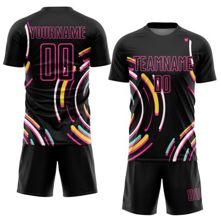 Custom Personalized Soccer Jersey for Team | Black Pink Lines Sublimation with Name & Number Personalized Black Pink Lines