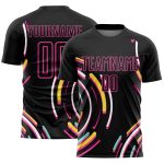 Custom Personalized Soccer Jersey for Team | Black Pink Lines Sublimation with Name & Number Personalized Black Pink Lines