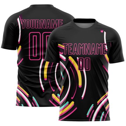 Personalized Sublimation Soccer Jersey with Black Pink Lines Design Personalized Black Pink Lines Sublimation Soccer Uniform