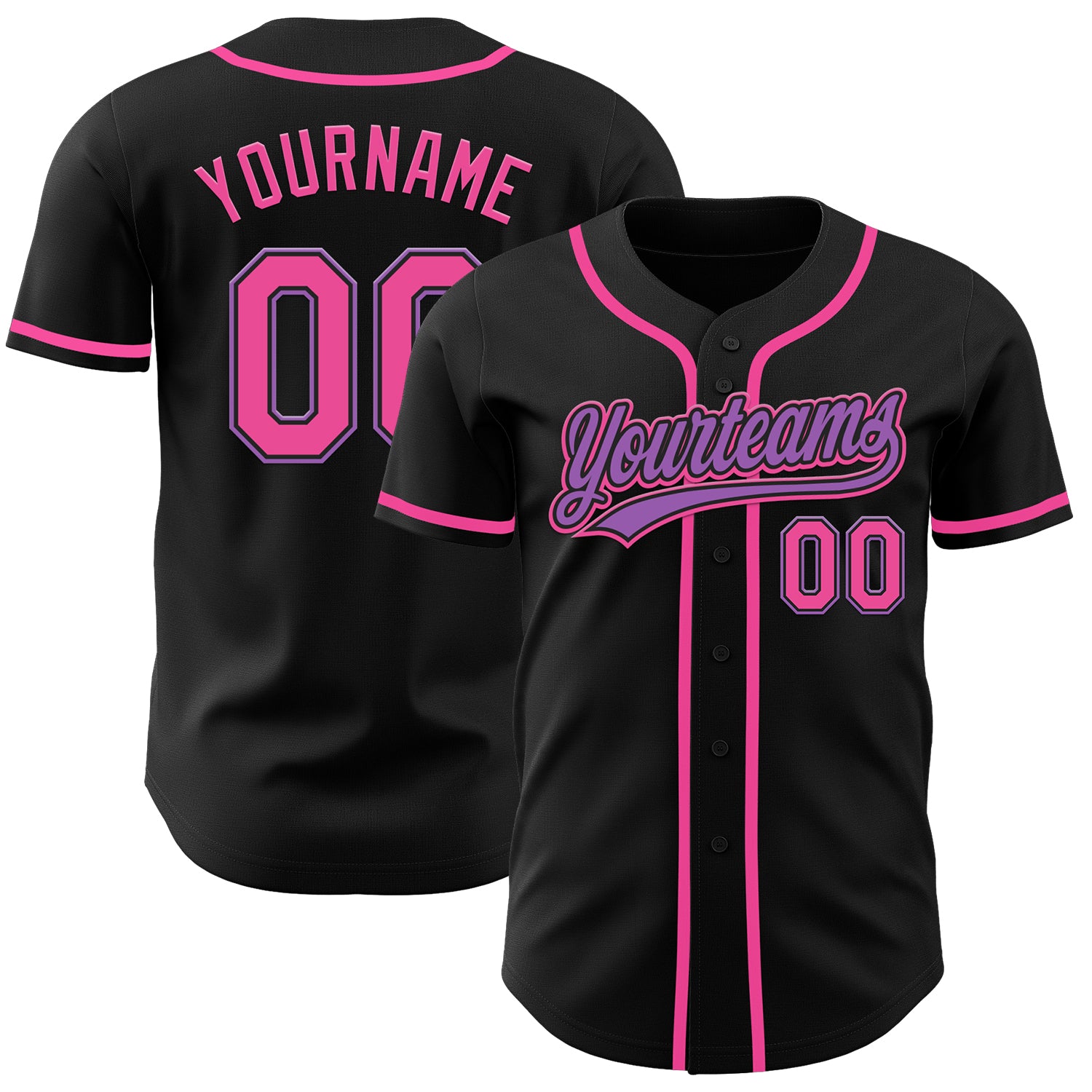 Personalized Black and Pink Baseball Jersey Medium Purple Design Personalized Black Pink-Medium Purple Baseball Jersey