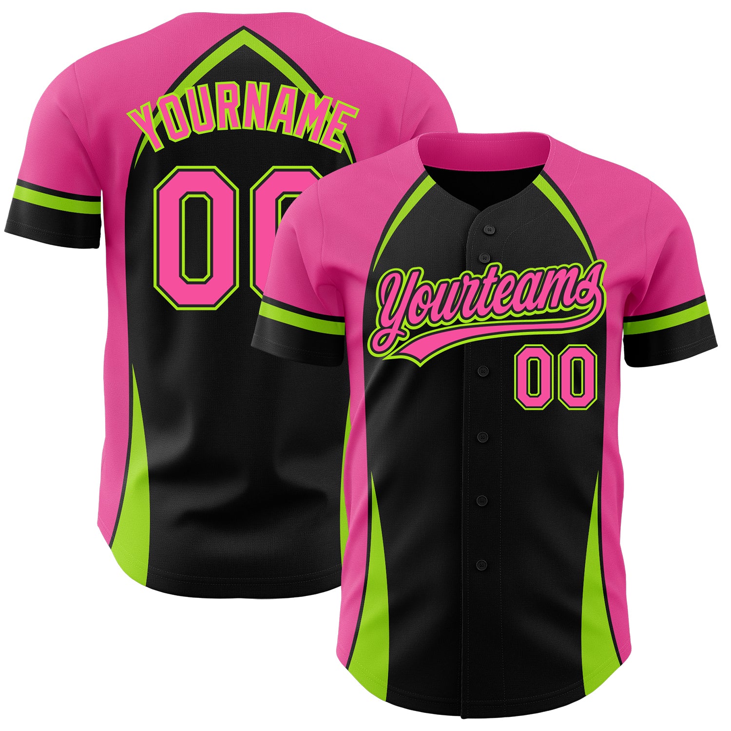 Personalized Black Pink Neon Green 3D Curve Baseball Jersey for Men and Women Personalized Black Pink-Neon Green 3D Curve