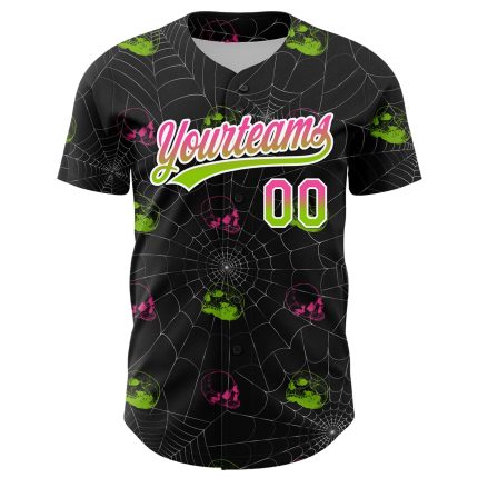 Personalized Skull Baseball Jersey in Black Pink Neon Green 3D Gothic Style with Custom Name and Number Personalized Black