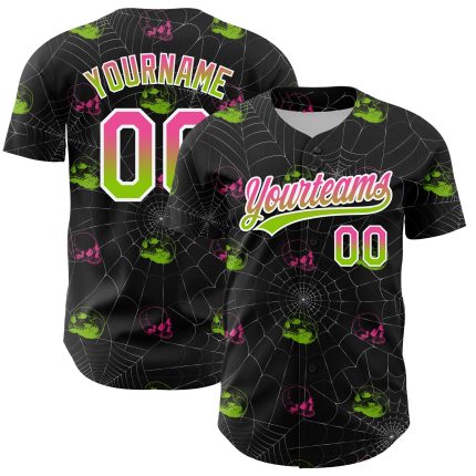 Personalized Skull Baseball Jersey in Black Pink Neon Green 3D Gothic Style with Custom Name and Number Personalized Black