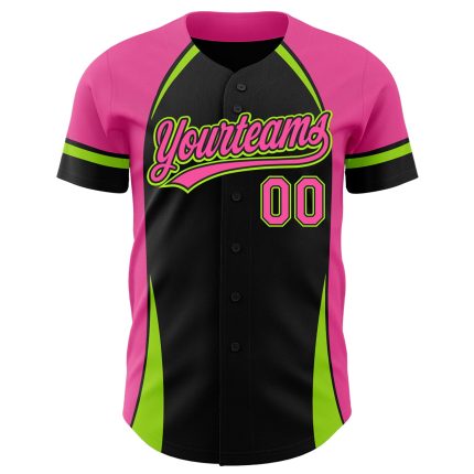 Custom Name and Number Baseball Jersey with 3D Pattern in Black and Neon Green, Authentic Team Apparel Personalized Black