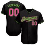 Custom Black Pink-Neon Green Baseball Jersey with Personalized Name & Number - Authentic Team Apparel Personalized Black