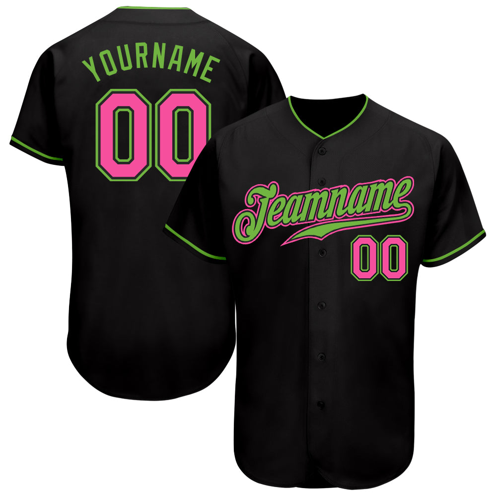 Custom Black Pink-Neon Green Baseball Jersey with Personalized Name & Number - Authentic Team Apparel Personalized Black