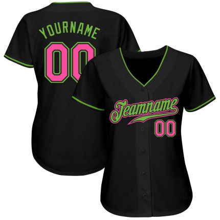 Custom Black Pink-Neon Green Baseball Jersey with Personalized Name & Number - Authentic Team Apparel Personalized Black