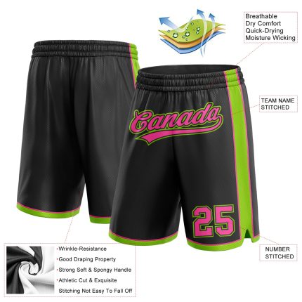 Custom Name and Number Black Pink Neon Green Basketball Shorts - Personalized Team Gear Personalized Black Pink-Neon Green