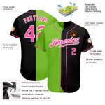 Custom Baseball Jersey with Personalized Name and Number in Black Pink-Neon Green Authentic Split Style Personalized Black