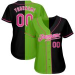 Custom Baseball Jersey with Personalized Name and Number in Black Pink-Neon Green Authentic Split Style Personalized Black