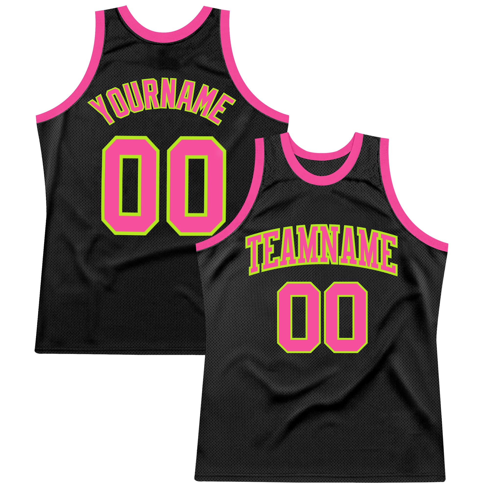 Personalized Black Pink Neon Green Basketball Jersey - Authentic Throwback Design Personalized Black Pink-Neon Green Authentic