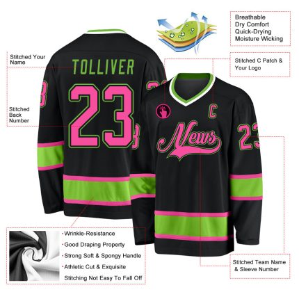 Custom Black Pink Neon Green Hockey Jersey for Personalized Sports Gear Personalized Black Pink-Neon Green Hockey Jersey