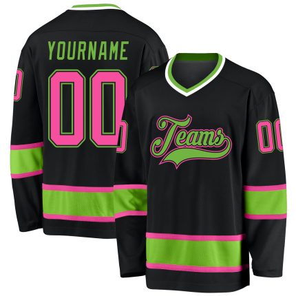 Custom Black Pink Neon Green Hockey Jersey for Personalized Sports Gear Personalized Black Pink-Neon Green Hockey Jersey