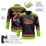 Personalized Neon Green Pink Hockey Lace Neck Jersey - Custom Sports Apparel Personalized Black Pink-Neon Green Hockey Lace