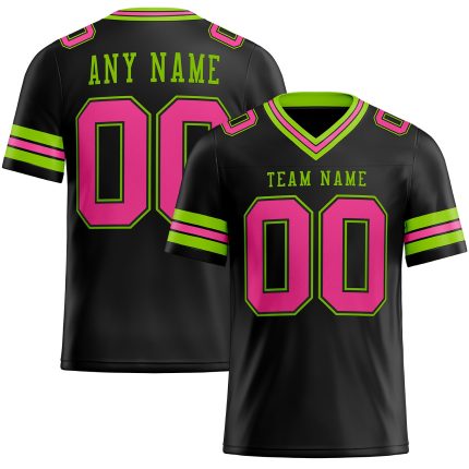 Personalized Black Pink Neon Green Mesh Football Jersey Authentic Personalized Black Pink-Neon Green Mesh Authentic Football