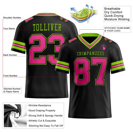 Personalized Neon Green Black Mesh Football Jersey for Men and Women Personalized Black Pink-Neon Green Mesh Football Jersey