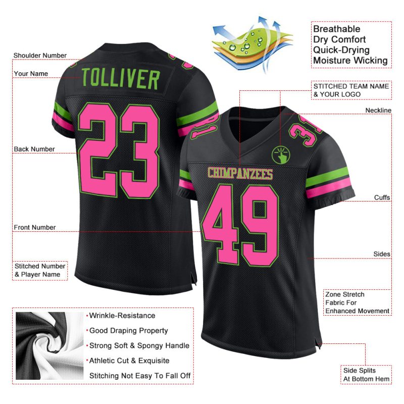 Custom Black Pink Neon Green Mesh Football Jersey Personalized Design Personalized Black Pink-Neon Green Mesh Football Jersey