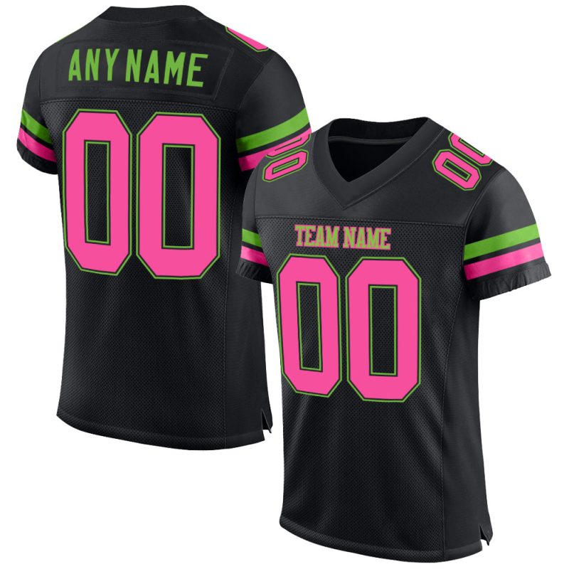 Custom Black Pink Neon Green Mesh Football Jersey Personalized Design Personalized Black Pink-Neon Green Mesh Football Jersey