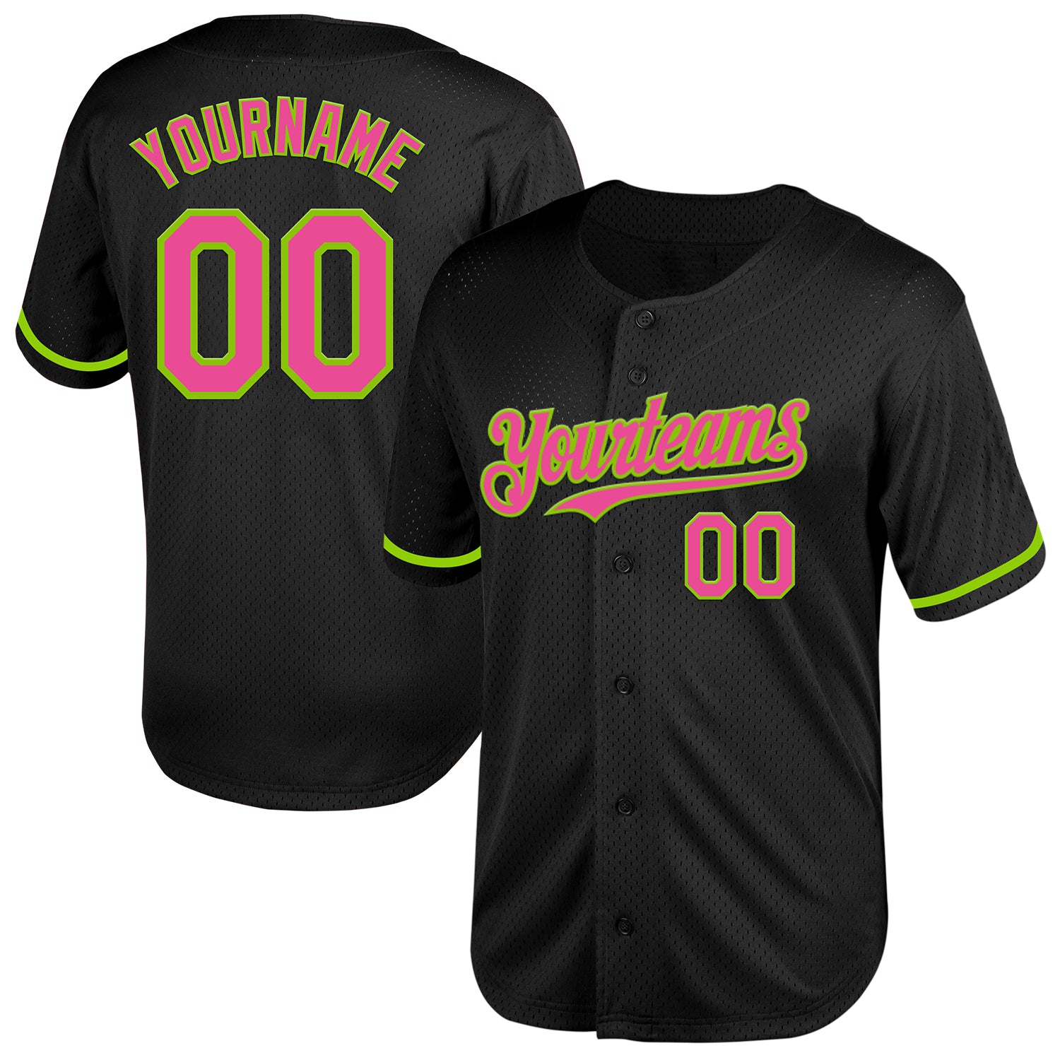 Personalized Black Pink Neon Green Mesh Baseball Jersey for Throwback Style Personalized Black Pink-Neon Green Mesh Throwback