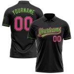 Personalized Black Pink-Neon Green Golf Polo Shirt for Performance Wear Personalized Black Pink-Neon Green Performance Vapor