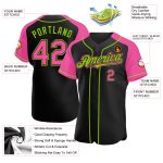 Personalized Black Pink Neon Green Baseball Jersey with Raglan Sleeves Personalized Black Pink-Neon Green Raglan Sleeves