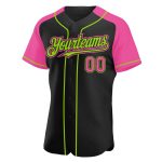 Personalized Black Pink Neon Green Baseball Jersey with Raglan Sleeves Personalized Black Pink-Neon Green Raglan Sleeves