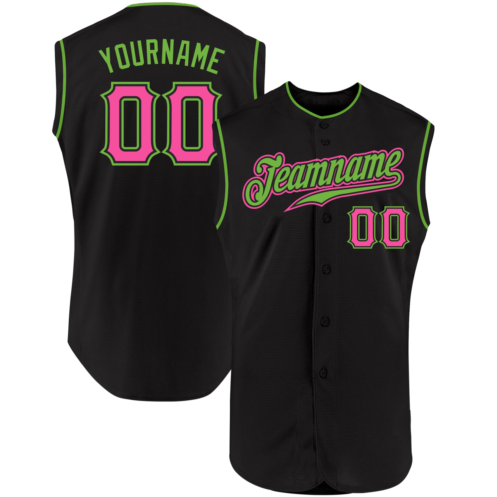 Personalized Black Pink Neon Green Sleeveless Jersey for Baseball Personalized Black Pink-Neon Green Sleeveless Baseball