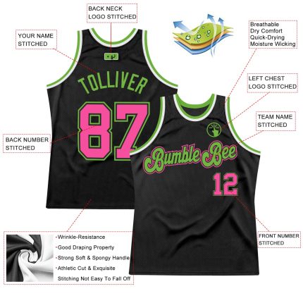 Personalized Basketball Jersey - Black Pink Neon Green Throwback Style Personalized Black Pink-Neon Green Throwback Basketball