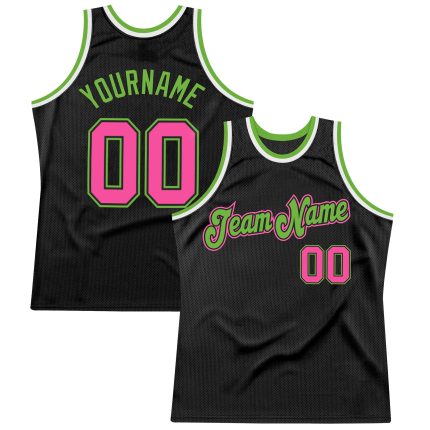 Personalized Basketball Jersey - Black Pink Neon Green Throwback Style Personalized Black Pink-Neon Green Throwback Basketball
