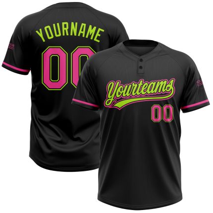 Personalized Black Pink Neon Green Softball Jersey Unisex Two-Button Design Personalized Black Pink-Neon Green Two-Button