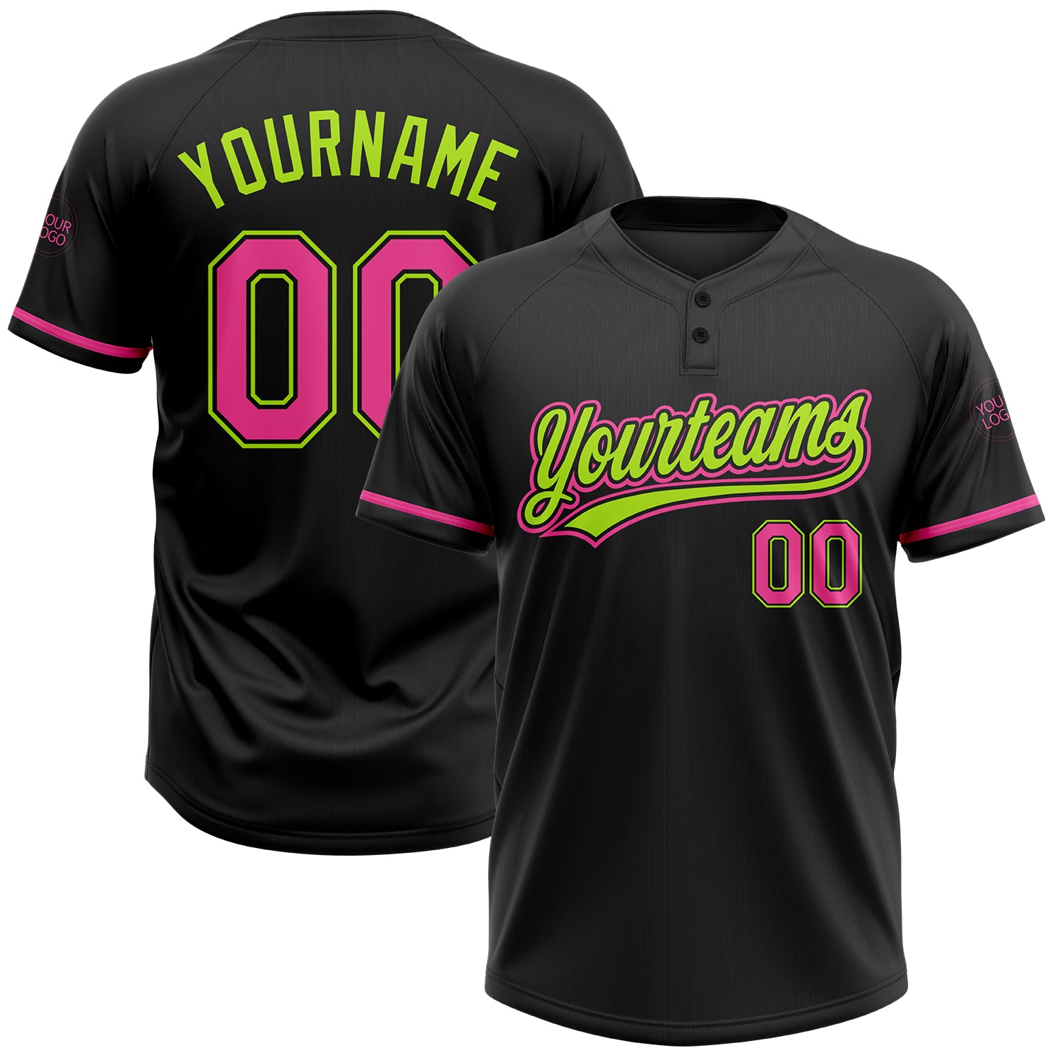 Custom Name Number Softball Jersey Unisex Two-Button Black Pink Neon Green Personalized Team Apparel Personalized Black Pink-Neon